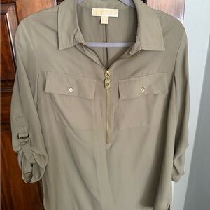 Michael Kors Khaki Zip-Up Blouse
